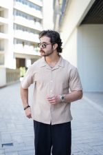 پیراهن مراکشی یقه انگلیسی کرم مردانه