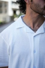 پیراهن مراکشی یقه انگلیسی سفید مردانه
