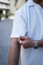 پیراهن مراکشی یقه انگلیسی سفید مردانه