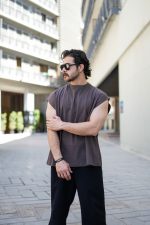 تیشرت وست کاوری آستین حلقه ای مردانه قهوه ای موکا
