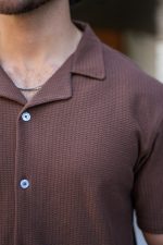 پیراهن مراکشی یقه انگلیسی قهوه ای مردانه