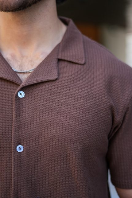 پیراهن مراکشی یقه انگلیسی قهوه ای مردانه