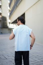 تیشرت وست کاوری آستین حلقه ای مردانه آبی آسمانی