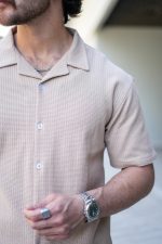 پیراهن مراکشی یقه انگلیسی کرم مردانه
