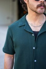پیراهن مراکشی یقه انگلیسی سبز کله غازی مردانه