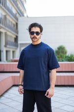 تیشرت کپ باکسی لش مدرن سورمه ای مردانه  ، خنک و تابستانه ، صد در صد پنبه