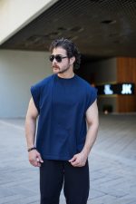 تیشرت وست کاوری آستین حلقه ای مردانه سورمه ای